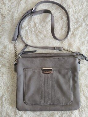 Rosetti Taupe Gray Faux Leather Crossbody Shoulder Bag Multi Pocket Organizer